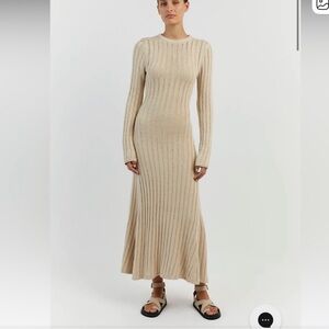 DISSH Neutral Ribbed Knit Maxi Dress in Beige